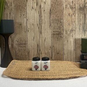 Vintage White Glass Salt and Pepper Set Cottage Farmhouse Floral
